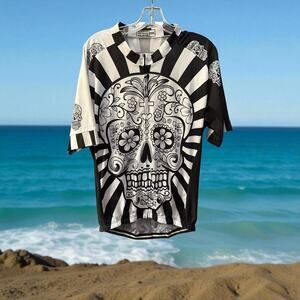 WEIMOSTAR Sugar Skull Cycling Jersey-Full Zip-Short Sleeve-Black/White-Mens XXXL